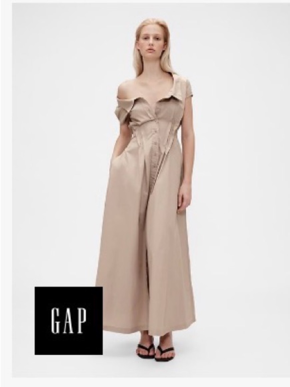 GAP Taupe Off-Shoulder Wide-Leg Jumpsuit